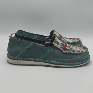 Ariat Womens 6B Turquoise Rose‎ Cruiser Shoes Loafer Slip-On Steer Head Flat